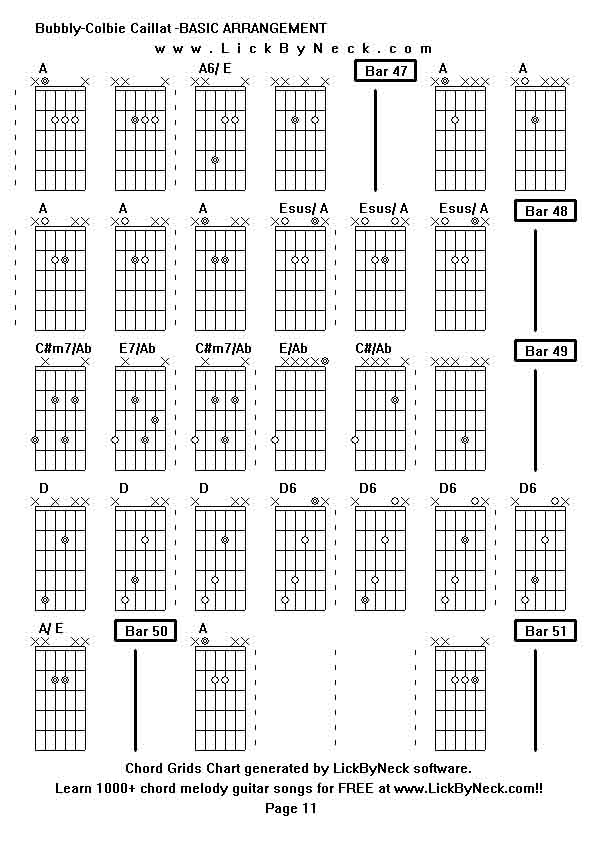 Chord Grids Chart of chord melody fingerstyle guitar song-Bubbly-Colbie Caillat -BASIC ARRANGEMENT,generated by LickByNeck software.